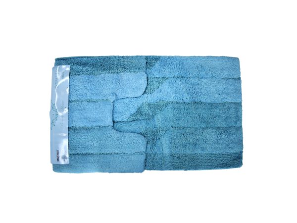 Πατάκι Μπάνιου Βαμβακερό Κοραλίνο Σετ 2τεμ Μπλε 50x80cm & 50x40cm - Image 1