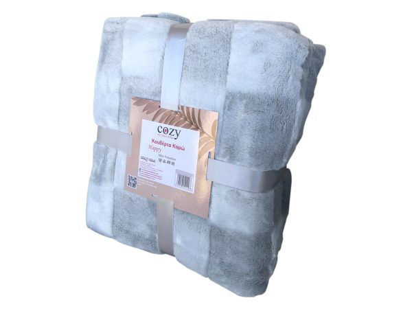 Κουβέρτα Καρώ Happy 200×220 cm Γκρι - Image 2