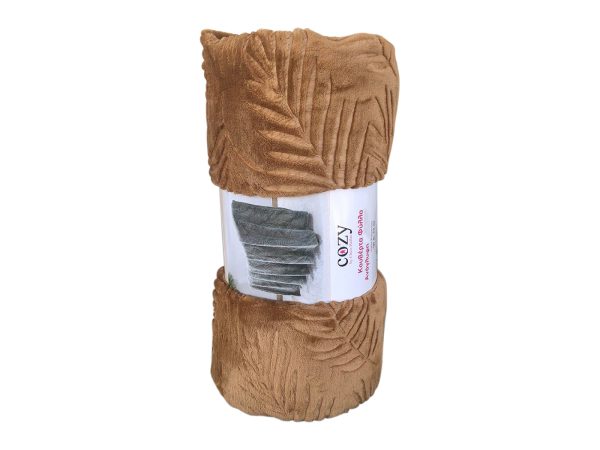 Κουβέρτα Φύλλα Ανάγλυφη 200×220 cm Καφέ - Image 2