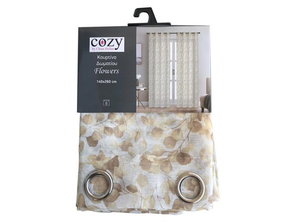 35261 beige 1600x1200 Κουρτίνα Δωματίου Flowers 140x260 cm Μπεζ - Image 1
