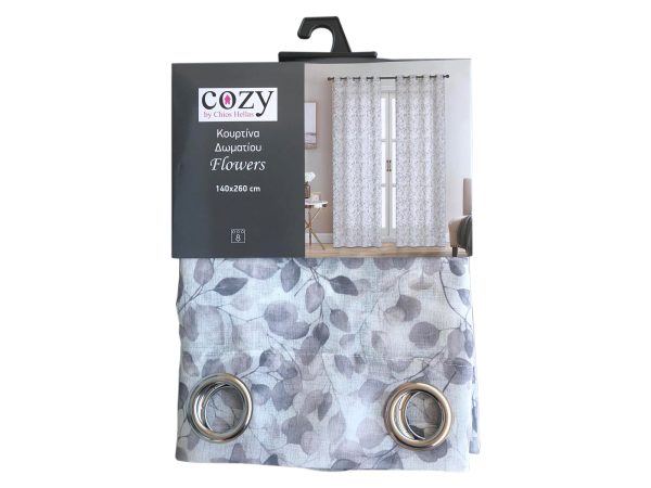 35261 grey 1600x1200 Κουρτίνα Δωματίου Flowers 140x260 cm Γκρι - Image 1