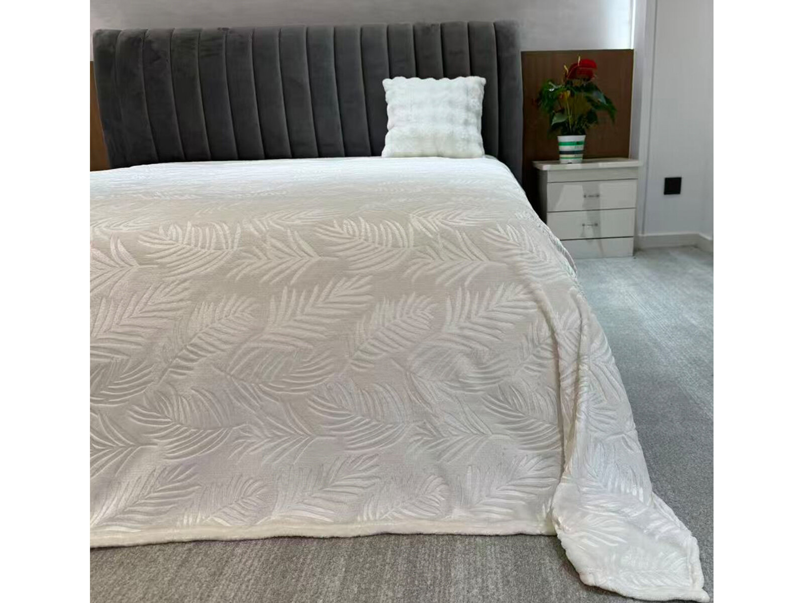 Κουβέρτα Φύλλα Ανάγλυφη 150×200 cm Μπεζ