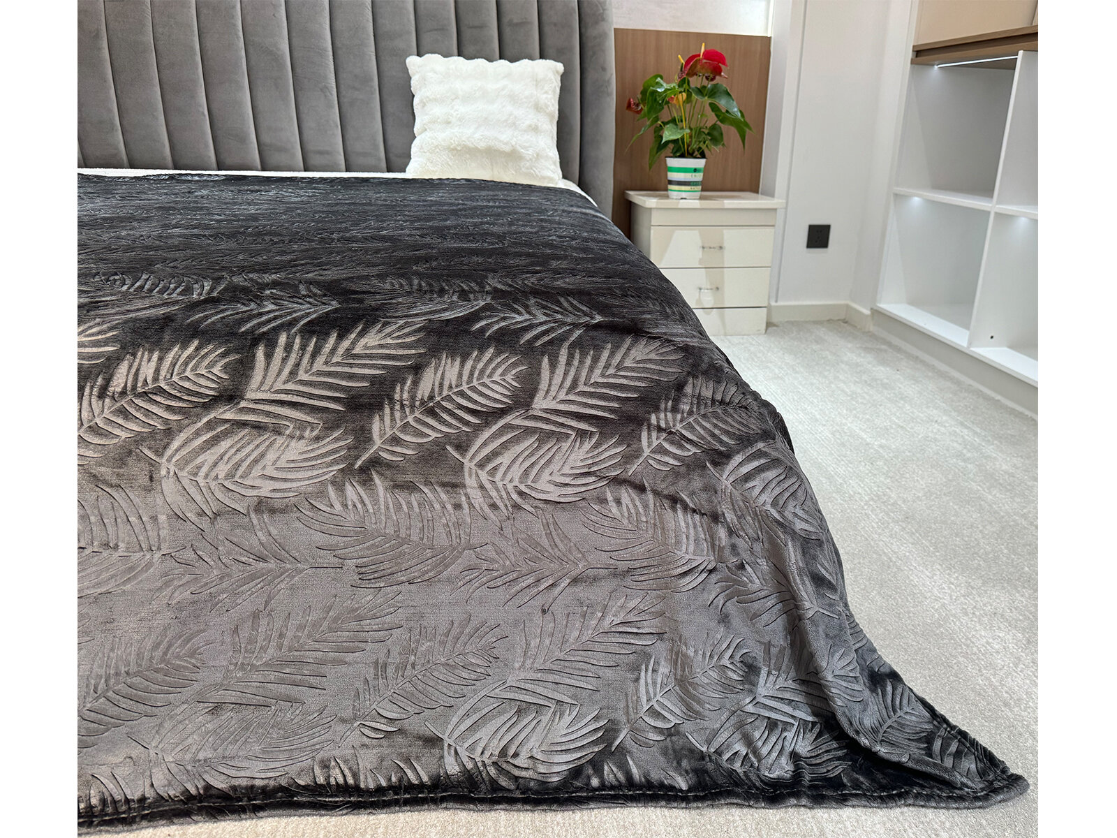 35244 35245 grey 1600X1200 Κουβέρτα Φύλλα Ανάγλυφη 150×200 cm Γκρι - Image 1